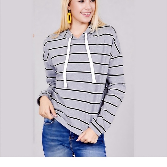 Loose Fit Gray Striped Hoodie - Picture 2 of 3